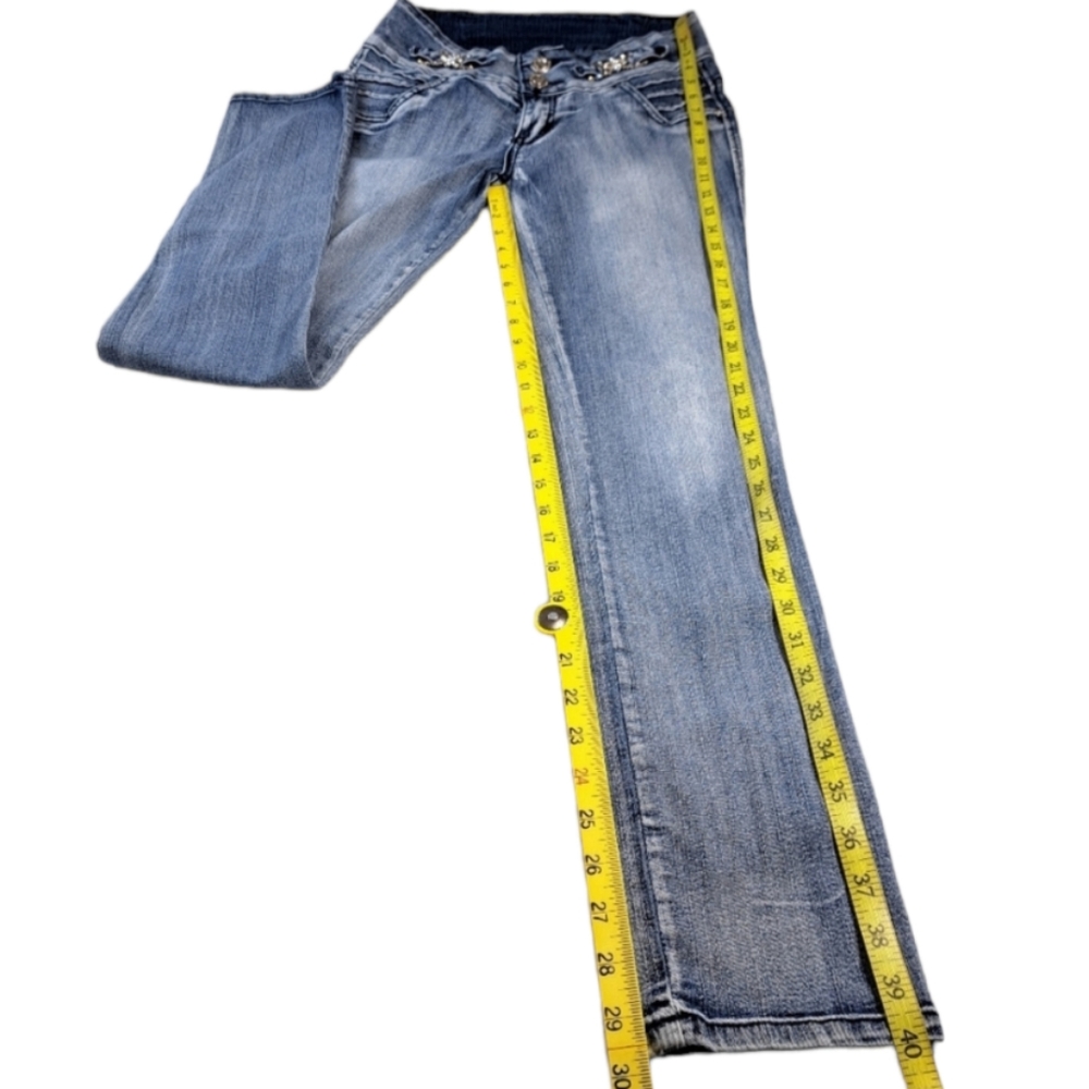 Silver Diva Colombian Women's Rhinestones Blue Jeans Size 12 - Picture 10 of 16